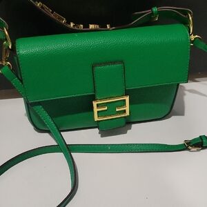 Green Leather Crossbody Bag with Gold Buckle